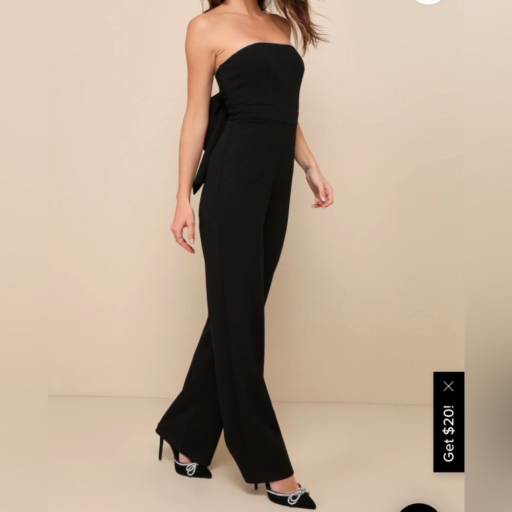 Lulus! Rhinestone Trim-Black Strapless Jumpsuit